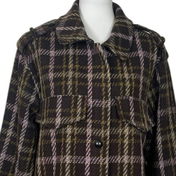 Eesome Jacket Collared Button Closure Brown Pink Tan Plaid Women’s Size Large - Picture 7 of 12